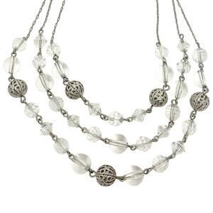 Express Women's Silver Tone  and Clear Bead Statement Necklace